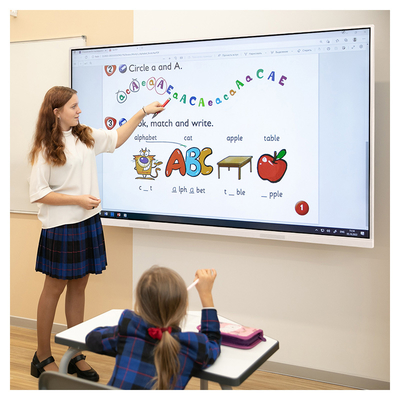 55 65 75 85 Inch Pen Finger Touch Dual System Interact Flat Panel 4k Lcd Digital Interactive Smart Boards for Schools Teaching